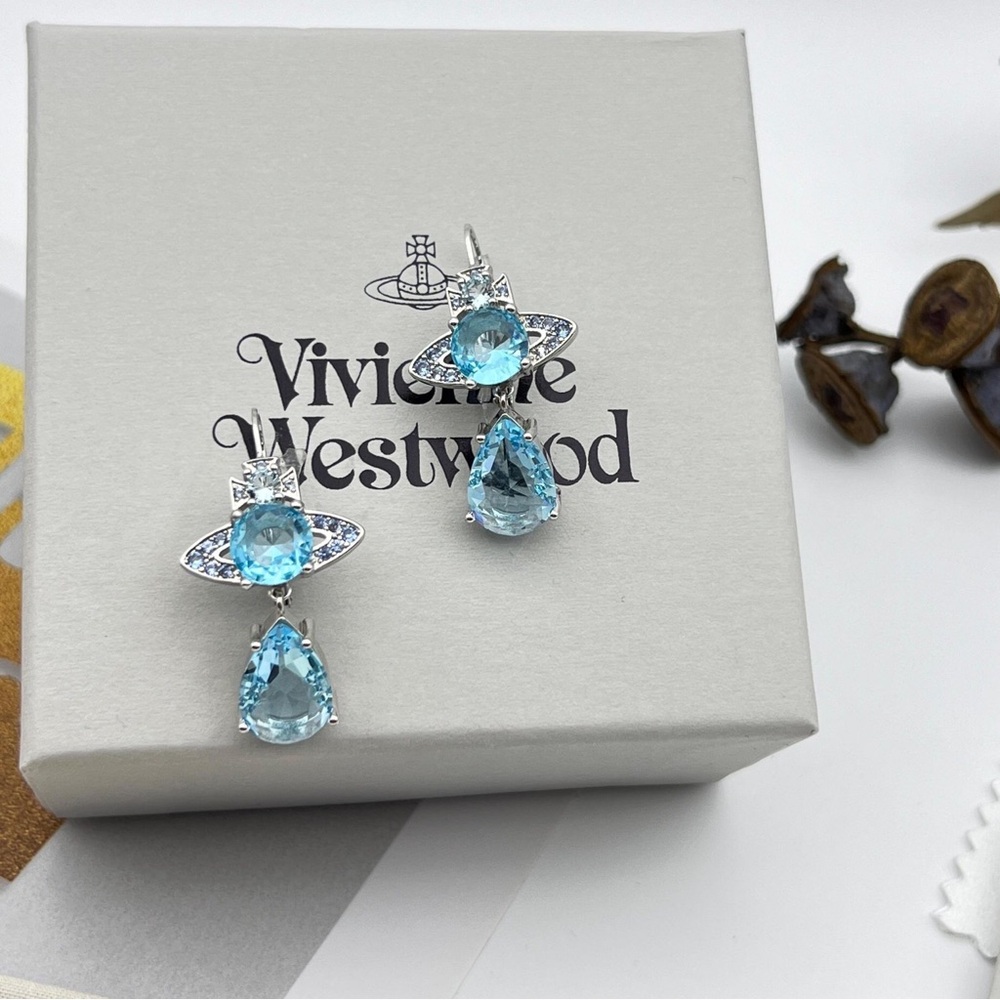 Vivienne Westwood Aquamarine Series Mermaid Tear Pendant Earrings